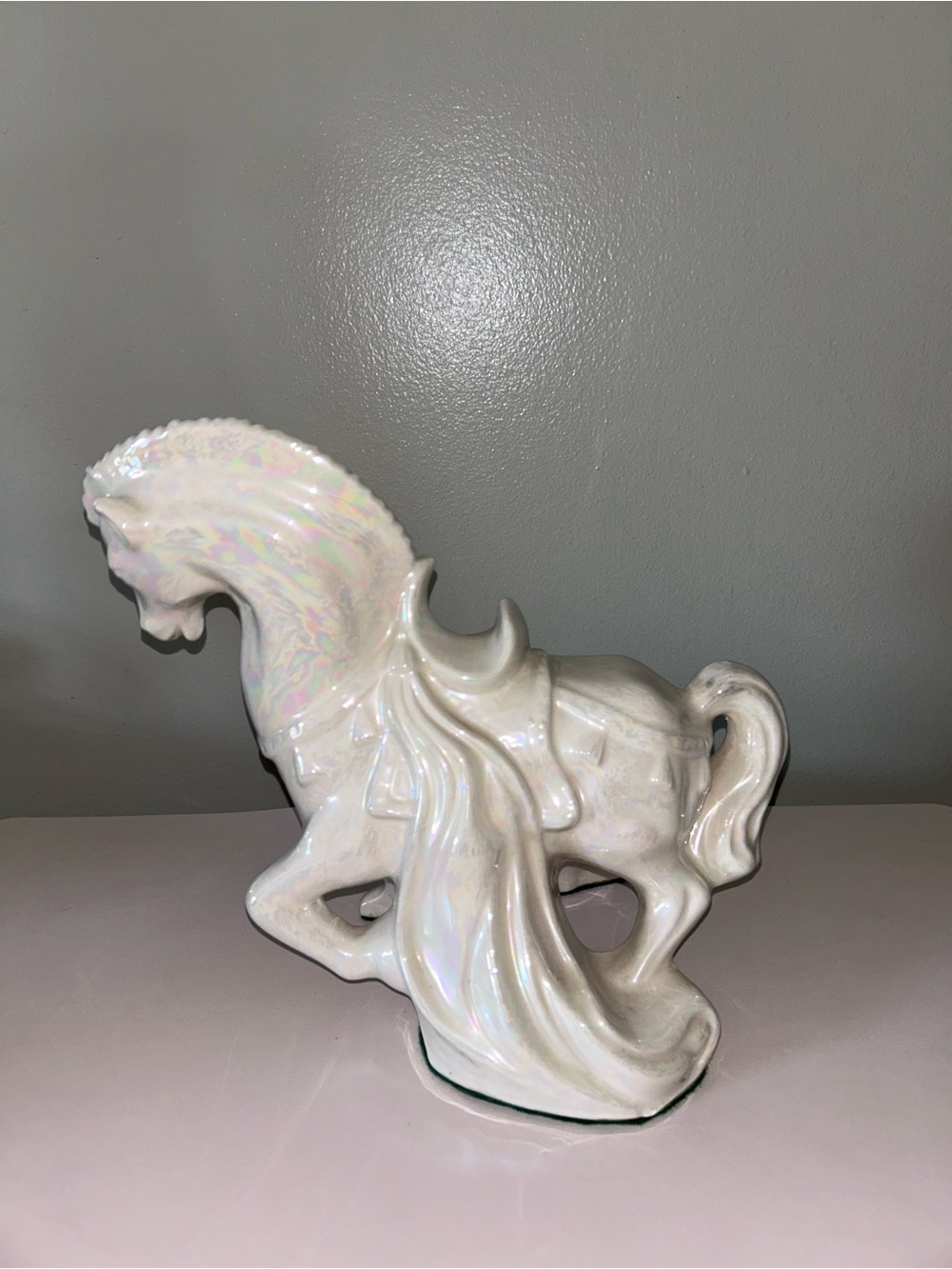 Tang Dynasty Inspired White Glazed Crackle Finish Ceramic Horse Figurine Decor